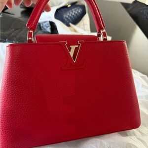 Louis Vuitton Red Pebbled Leather Top-Handle Satchel with Gold Hardware